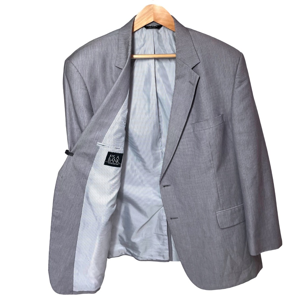 Jos A Bank Mens 52R Grey Cotton Wool Blend Micro Stripe Blazer Sport Coat Luxe